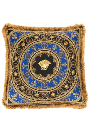 Versace Gold, Black And Blue Pillow In Silk And Synthetic Fibers With Baroque Print