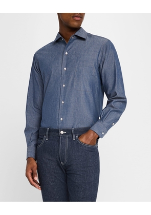 Men's Andre Cotton and Cashmere Chambray Button-Down Shirt