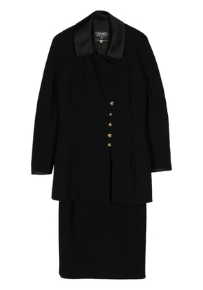 CHANEL Pre-Owned 2000s Camellia-button wool skirt suit - Black