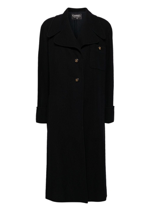 CHANEL Pre-Owned 1990 logo-buttons wool midi coat - Blue