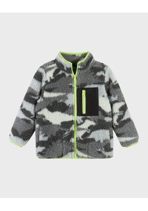 Boy's Camo-Print Sherpa Zip-Up Jacket, Size 2T-8