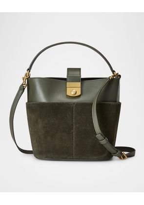 Crest Lock Small Suede & Leather Bucket Bag