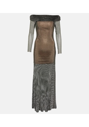 Self-Portrait Crystal-embellished fishnet gown