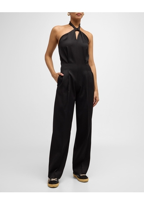 Journey Lora Tie-Neck Backless Wool Jumpsuit