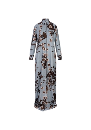 For Restless Sleepers Light Blue Antea Long Dress With Flower Bouquet Print