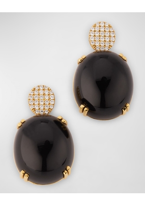 Rock N' Roll 18K Yellow Gold Onyx Cabochon and Diamond Earrings