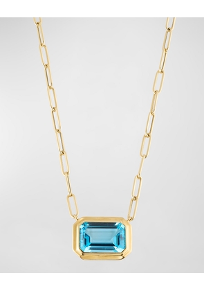 Manhattan 18K Yellow Gold East-West Blue Topaz Pendant Necklace