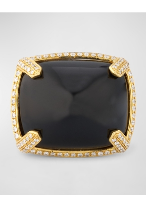 Rock N' Roll 18K Yellow Gold Onyx Cabochon Ring with Diamonds