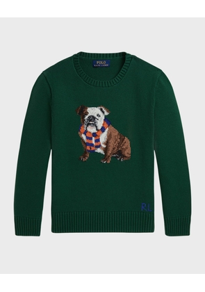 Boy's Bulldog Intarsia Knit Sweater, Size 2-7