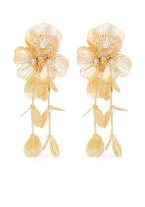 Self-Portrait floral-appliqué clip-on earrings - Gold