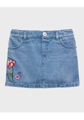 Girl's Flowers Embroidered Denim Skirt, Size 12M-3T