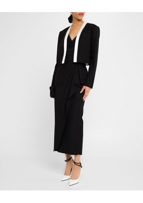 Cropped Contrast-Trim Tuxedo Jacket