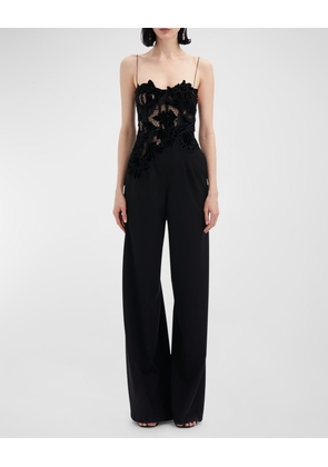 Peony Velvet Guipure Sleeveless Wide-Leg Jumpsuit