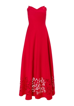 Marmar Halim - Laser-Cut Strapless Crepe Maxi Dress - Red - FR 38 - Moda Operandi