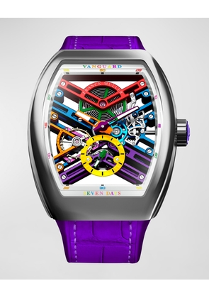 Men's Stainless Steel Vanguard Color Dreams Skeleton Watch with Purple Strap