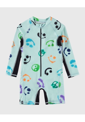 Boy's Neka Happy Face-Print One Piece Swimsuit, Size 3M-3