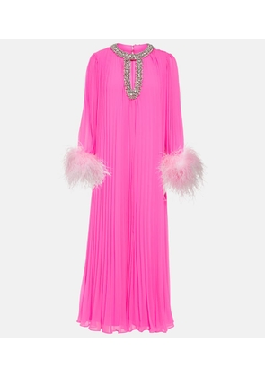 Self-Portrait Feather-trimmed chiffon midi dress