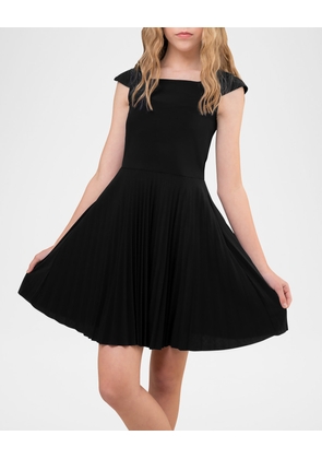 Girl's Cap-Sleeve Pleated Dress, Size 14-16