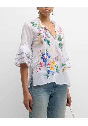 Floral-Embroidered Cotton Blouse