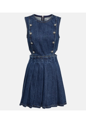 Self-Portrait Pleated cutout denim minidress