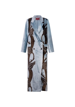 For Restless Sleepers Light Blue Proto Long Coat With Venetian Decorated Stripes