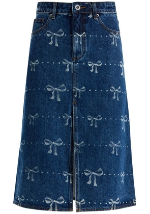 denim skirt with bow print - 8 Blue