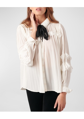 Samantha Pleated Chiffon Button-Down Top