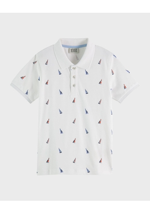 Boy's Allover Printed Pique Polo, Size 4-12