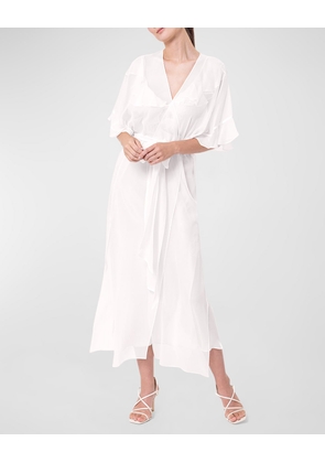 Angel Flutter-Sleeve Sheer Silk Chiffon Robe