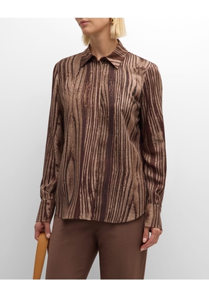 Scottie Wood Grain-Print Silk Blouse