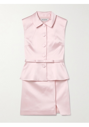 Self-Portrait - Belted Wrap-effect Mikado Mini Dress - Pink - UK 4,UK 6,UK 8,UK 10,UK 12,UK 14,UK 16