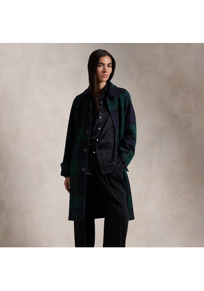 Belted Plaid Wool Herringbone Coat