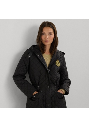 Crest-Patch Diamond-Quilted Hooded Coat