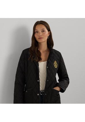 Petite - Buckle-Trim Crest-Patch Quilted Jacket