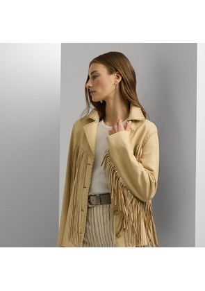 Fringe-Trim Lambskin Shirt Jacket