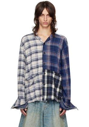 Greg Lauren Multicolor Mixed Plaid Shawl Collar Boxy Shirt