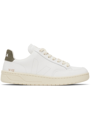 VEJA White & Khaki V-12 Stitch Leather Sneakers