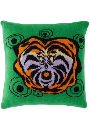 The Elder Statesman Green Tiger Swirl Square Pillow