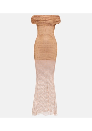 Self-Portrait Crystal-embellished mesh maxi dress