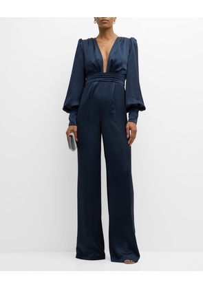 Madelane Pleated Deep V-Neck Jumpsuit