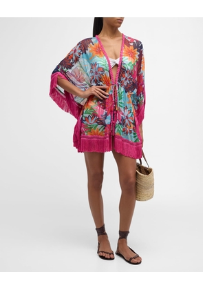 Lilyana Multi Flower-Print Kimono Coverup