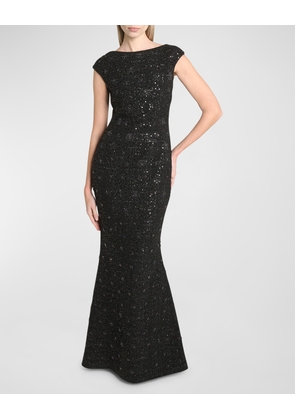 Black Iris Paillette Tweed Trumpet Gown