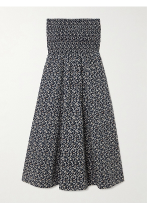 Veronica Beard - Cornelia Strapless Smocked Floral-print Cotton Midi Dress - Blue - x small,small,medium,large,x large