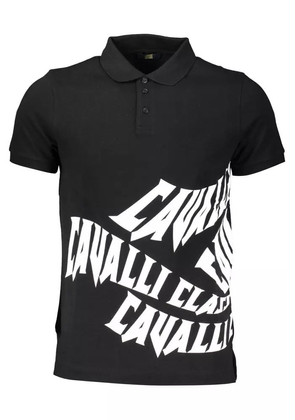 Cavalli Class Black Cotton Polo Shirt - L