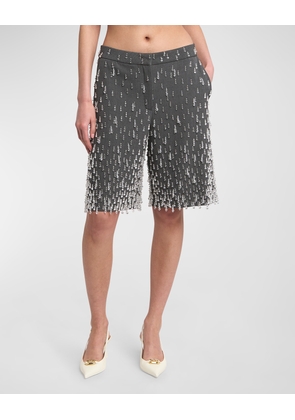 Low-Rise Crystal Drops Gabardine Bermuda Shorts