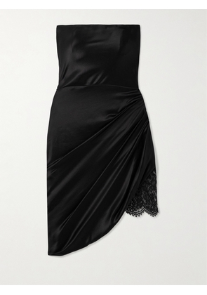 SAINT LAURENT - Strapless Draped Lace-trimmed Silk-satin Mini Dress - Black - FR36,FR38,FR40