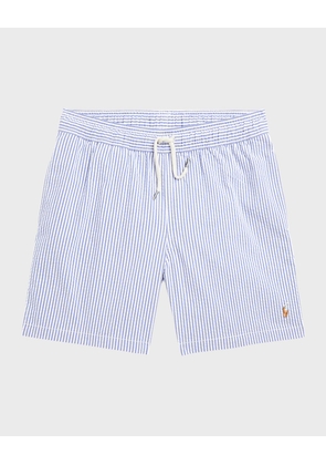 Boy's Seersucker Swim Trunks, Size S-XL