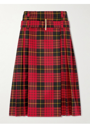 Alexander McQueen - Belted Pleated Tartan Wool Midi Skirt - Red - IT38,IT40,IT42,IT44