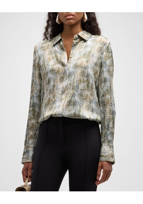 Scottie Abstract-Print Silk Blouse