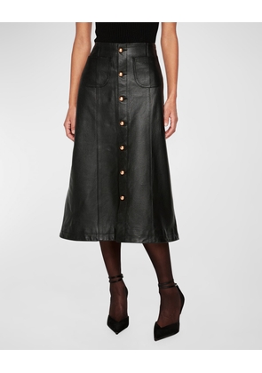 Alma A-Line Leather Midi Skirt